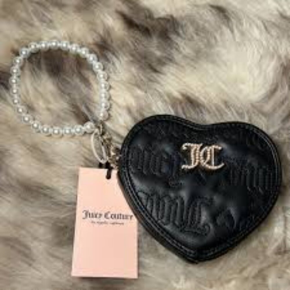 NWT Juicy Couture  Lovely Girl Heart Zip Around Liquorice